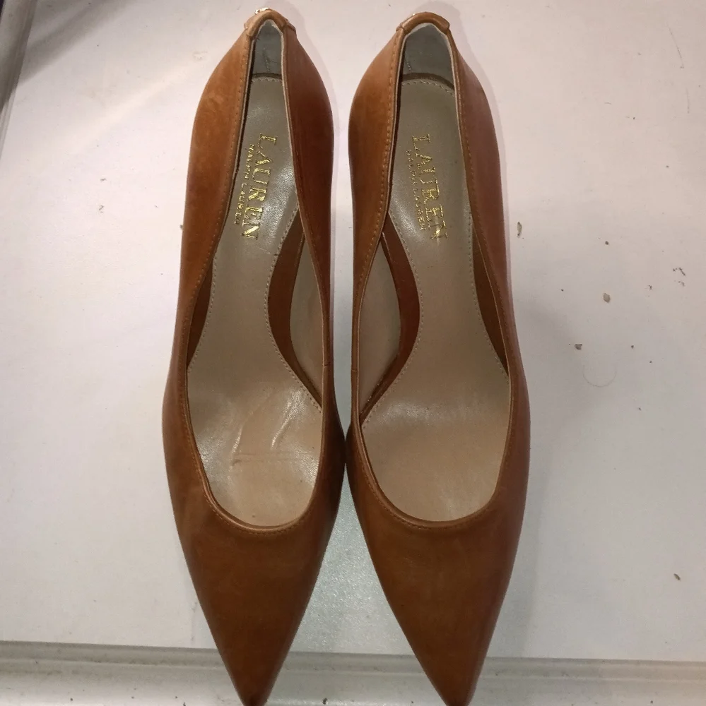 Ralph Lauren Tan Pointed-Toe Leather Pumps